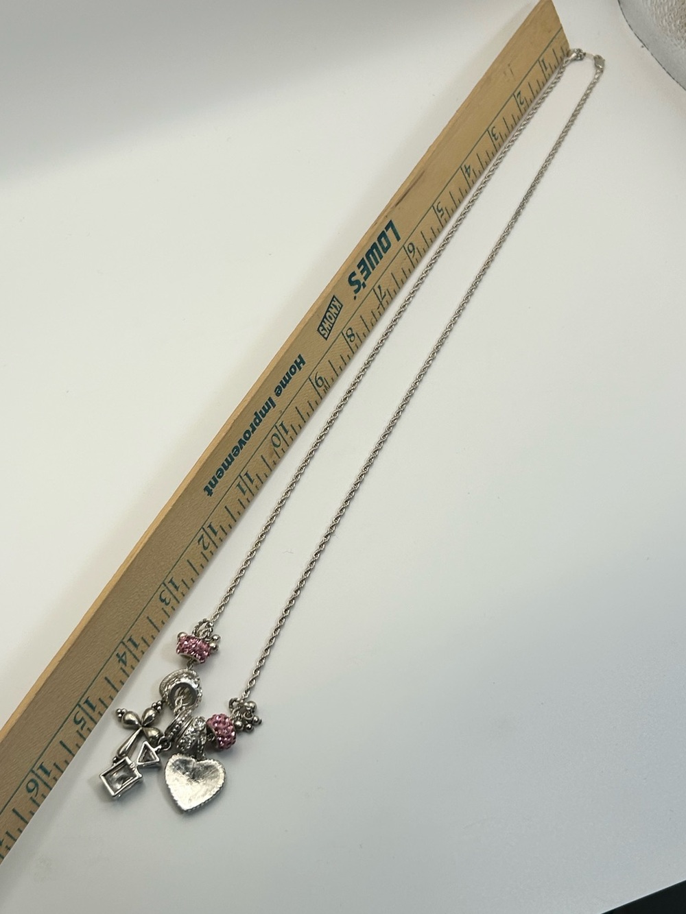 Sparkling Pink Crystals Charm Necklace Silver-tone Cross 30" Unsigned - Picture 10 of 13